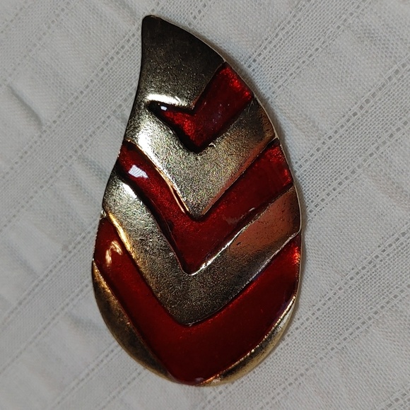💚Vintage Art Deco Signed Red & Gold Brooch - Picture 5 of 7